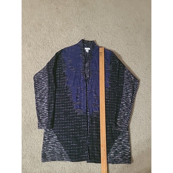 CHICO'S Cardigan Sweater Womens 2 (L) Duster Open Front Long Sleeve Blue Black - Picture 10 of 14